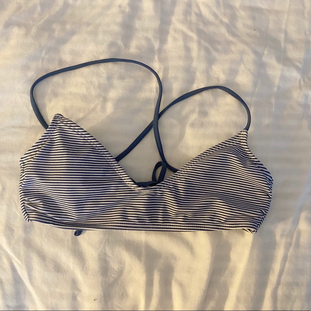 Xhilaration Navy and White Striped Swim Suit Top